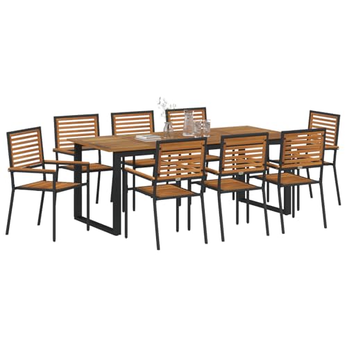 Vopese 9-teiliges Garten Essgruppe Schwarz Poly Rattan Akazie, Stapelbare Gartenstühle mit Kissen 2 Stück Schwarz Poly Rattan Terassenm?Bel Au?en Model3365469 von Vopese