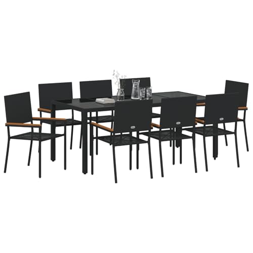 Vopese 9-teiliges Garten Essset Schwarzes Poly Rattan, Stapelbare Gartenstühle mit Kissen - 2-teiliges Set in Schwarz Poly Rattan Terassenm?Bel Au?en Model3365399 von Vopese