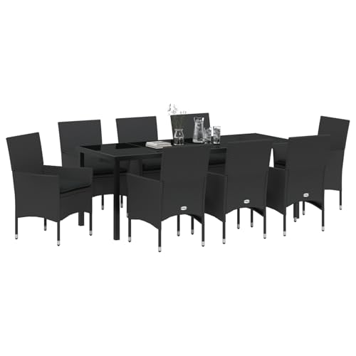 Vopese 9-teiliges Garten-Essset mit Polstern Schwarzes Poly-Rattan, Gartentisch Schwarz 200x80x73 cm mit GEH?rtetem Glas Terassenm?Bel Au?en Model3379778 Vopese 9-teiliges Garten-Essset mit Polstern Schwarzes Poly-Rattan, Gartentisch Schwarz 200x80x73 cm mit GEH?rtetem Glas Terassenm?Bel Au?en Model3379778 von Vopese