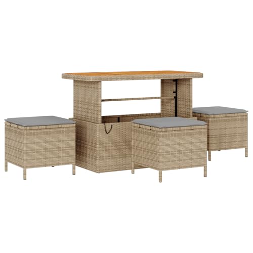 Vopese 9-teiliges Garten-Sofa-Set mit Kissen Beige Poly Rattan Akazie, 2-Sitzer Garten-Sofa mit Kissen Beige Poly Rattan, 4-teiliges Garten-Dining-Set mit Kissen Beige Poly Rattan Akazie Terassenm?bel von Vopese