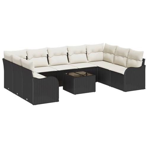 Vopese 9-teiliges Garten Sofa Set mit Kissen Braun Poly Rattan, 2-Sitzer Garten Sofa mit Stauraum & Kissen Schwarz Poly Rattan Lounge Sofa Outdoor Model3354536 von Vopese