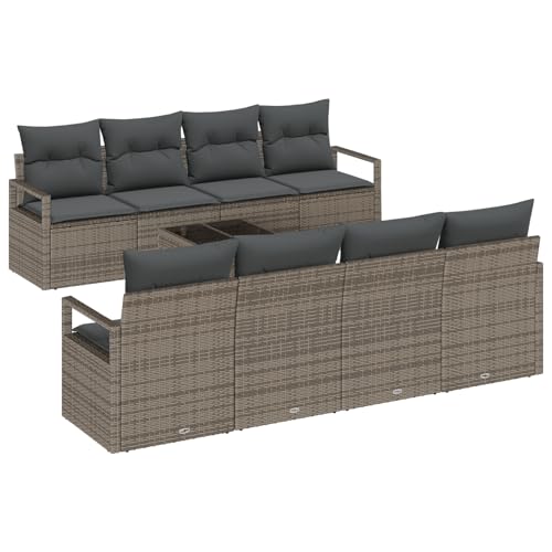 Vopese 9-teiliges Garten-Sofa-Set mit Kissen Grau Poly-Rattan, 2-Sitzer Garten-Sofa mit Stauraum & Kissen Grau Poly-Rattan Lounge Sofa Outdoor Model3354978 von Vopese