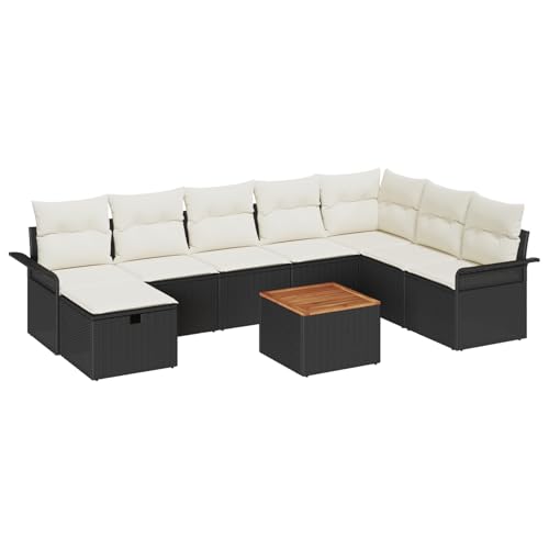 Vopese 9-teiliges Garten-Sofa-Set mit Kissen Schwarz Poly Rattan, 2-Sitzer Garten-Sofa mit Stauraum & Kissen Schwarz Poly Rattan Lounge Sofa Outdoor Model3360799 von Vopese