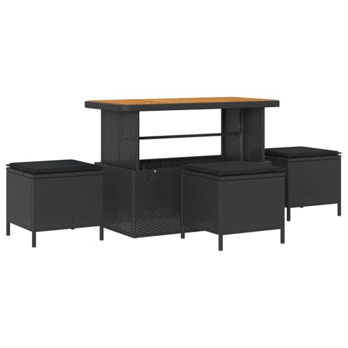 Vopese 9-teiliges Garten-Sofa-Set mit Kissen Schwarz Poly Rattan Akazie, 2-Sitzer Garten-Sofa mit Kissen Schwarz Poly Rattan, 4-teiliges Garten-Dining-Set mit Kissen Schwarz Poly Rattan Akazie Terasse von Vopese