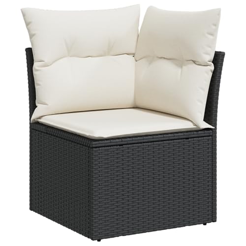 Vopese 9-teiliges Garten-Sofa-Set mit Kissen Schwarz Poly-Rattan Akazie, 2-Sitzer Garten-Sofa mit Stauraum & Kissen Schwarz Poly-Rattan, 3-teiliges Garten-Ess-Set mit Kissen Schwarz Poly-Rattan Akazie von Vopese