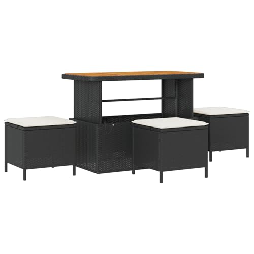 Vopese 9-teiliges Garten-Sofa-Set mit Kissen Schwarz Poly Rattan Akazie, 2-Sitzer Garten-Sofa mit Stauraum & Kissen Schwarz Poly Rattan, 4-teiliges Garten-Ess-Set mit Kissen Schwarz Poly Rattan Akazie von Vopese