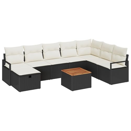 Vopese 9-teiliges Garten Sofa Set mit Kissen schwarzes Poly Rattan, 2-Sitzer Garten Sofa mit Stauraum & Kissen schwarzes Poly Rattan Lounge Sofa Outdoor Model3360883 von Vopese