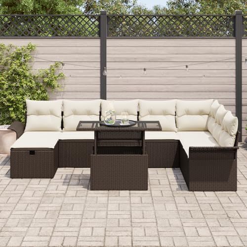 Vopese 9-teiliges Garten-Sofaset mit Kissen aus braunem Poly-Rattan, 2-Sitzer Garten-Sofa mit Stauraum und Kissen aus braunem Poly-Rattan Lounge Sofa Outdoor Model3361027 von Vopese