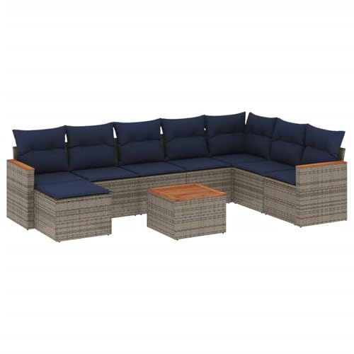 Vopese 9-teiliges Gartensofa-Set mit Kissen, grau, Polyrattan Sofa Im Freien Model3226257 von Vopese