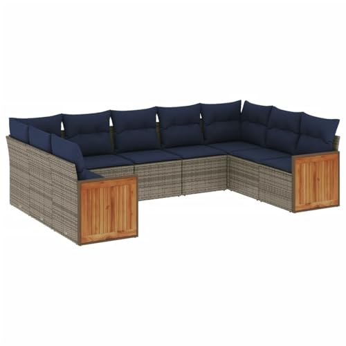 Vopese 9-teiliges Gartensofa-Set mit Kissen, grau, Polyrattan Sofa Im Freien Model3227958 von Vopese