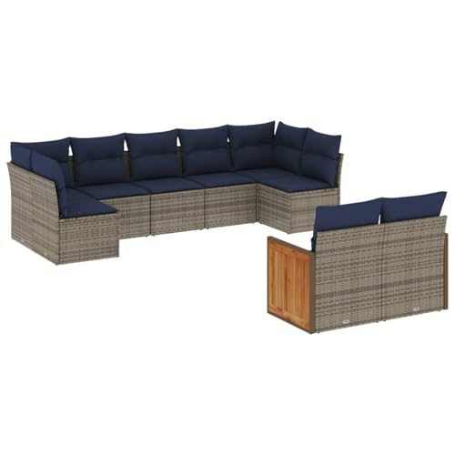Vopese 9-teiliges Gartensofa-Set mit Kissen, grau, Polyrattan Sofa Im Freien Model3227972 von Vopese