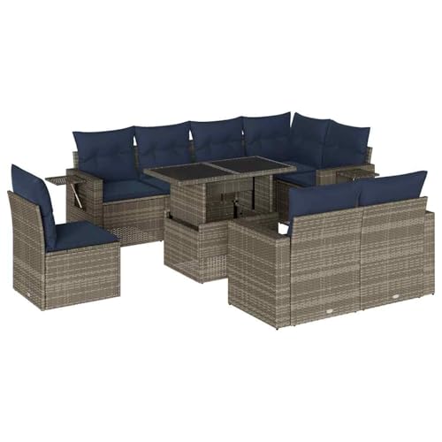 Vopese 9-teiliges Gartensofa-Set mit Kissen, grau, Polyrattan Sofa Im Freien Model3268041 von Vopese