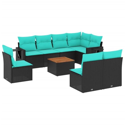 Vopese 9-teiliges Gartensofa-Set mit Kissen, schwarzes Polyrattan Sofa Im Freien Model3224601 von Vopese