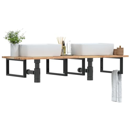Vopese Akazienholz Waschbeckenregal Stahl Halterung Badezimmer Ablage Platzsparend 120x50x2 cm Model3302789 von Vopese