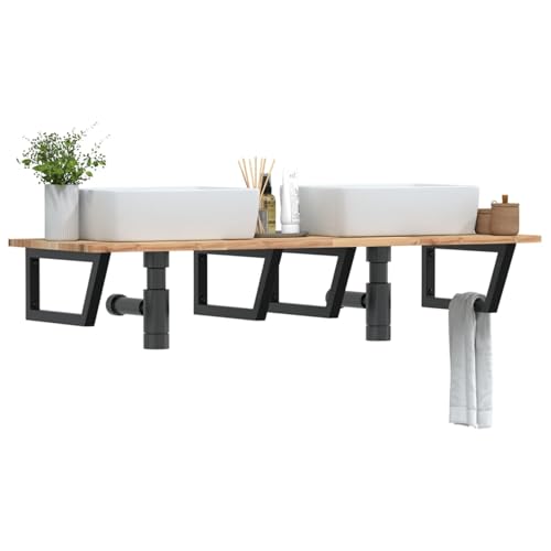 Vopese Akazienholz Waschbeckenregal Stahlhalterung Badezimmer Ablage Platzsparend 120x50x2 cm Schwarz Model3302791 von Vopese
