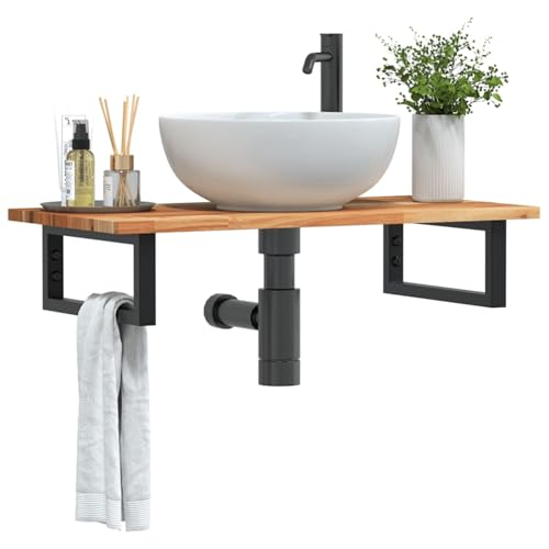 Vopese Akazienholz Waschbeckenregal mit Stahlhalterung - Platzsparend für Badezimmer - 60x40x2 cm - Schwarz Model3302713 von Vopese