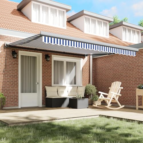 Vopese Automatische einziehbare Markise Blau und Weiß 350x250 cm Sonnenschirm Model3330196 von Vopese