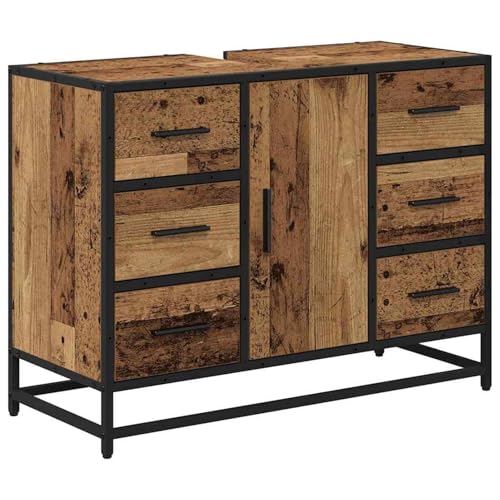 Vopese Badezimmer Waschbecken Schrank mit Tür Altholz 80 x 33 x 60 cm Badezimmerschränke Model883631 von Vopese
