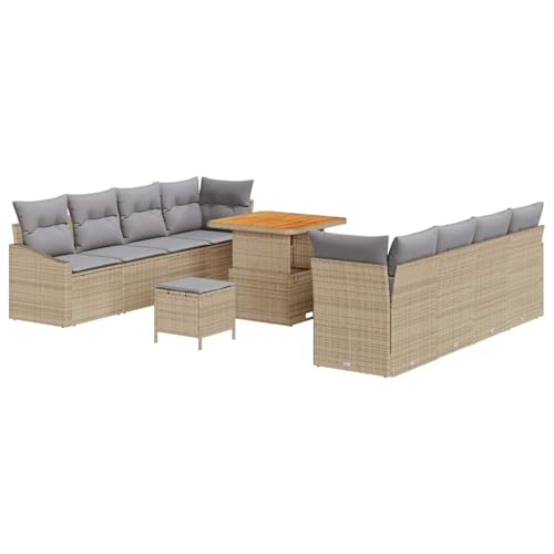 Vopese Beige 11-teiliges Garten-Sofa Set mit Kissen | Poly Rattan | 8 Personen | Terrasse & Garten Model3364577 von Vopese