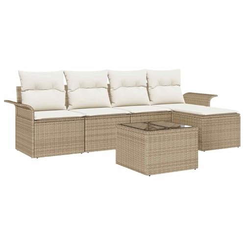 Vopese Beige Natur Rattan Gartensofa Set 5er Rechteckig für Wintergarten und Außeneinsatz - Komfortabel und stabil Model3354000 von Vopese