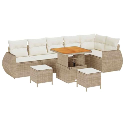 Vopese Beige Rattan Gartensofa Set mit Tisch - 4 Sitze, Outdoor, UV-beständig, wasserabweisend Model3363841 von Vopese