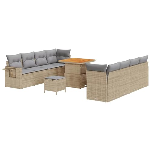 Vopese Beiges Poly-Rattan Garten-Sofa-Set für bis zu 4 Personen, Outdoor-Möbel mit Akazientisch, für Balkon und Garten Model3363667 von Vopese