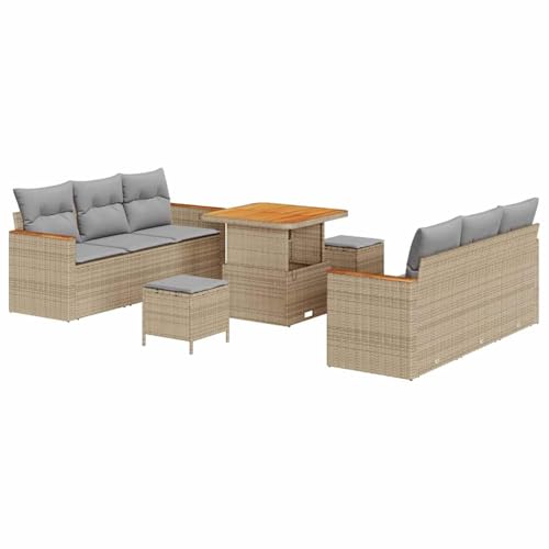 Vopese Beiges Poly-Rattan Garten-Sofa Set mit Akazienholz, 5 Sitzer, für Balkon und Terrasse - UV- und wasserbeständig Model3364947 von Vopese