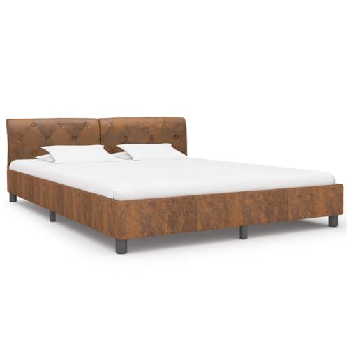 Vopese Bettgestell Braun Wildleder-Optik 180 × 200 cm Massivholz Bettgestell Model284893 von Vopese