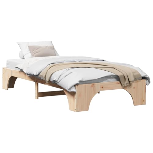 Vopese Bettgestell Natur Kiefernholz 90 x 190 cm Massivholz Bettgestell Model872968 von Vopese
