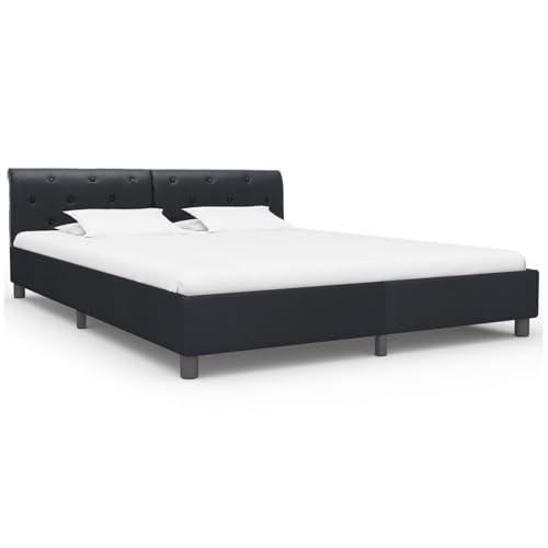 Vopese Bettgestell Schwarz Kunstleder 180 × 200 cm Massivholz Bettgestell Model284881 von Vopese