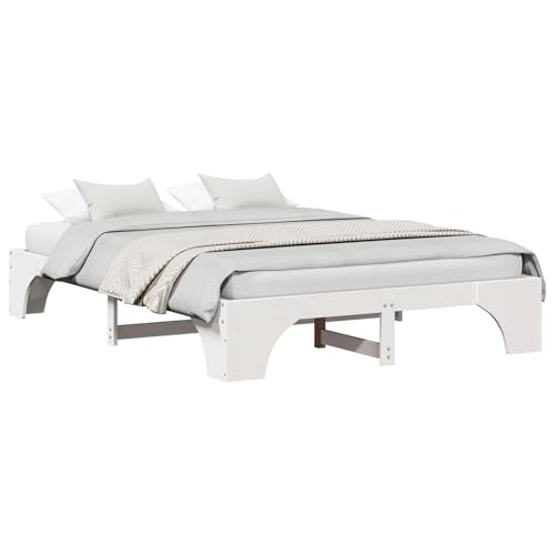 Vopese Bettgestell Weiß Holz 150 x 200 cm Minimalistisch Massivholz Bettgestell Model872942 von Vopese