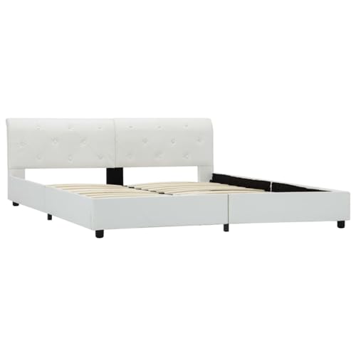 Vopese Bettgestell Weiß Kunstleder 160 x 200 cm Massivholz Bettgestell Model284874 von Vopese