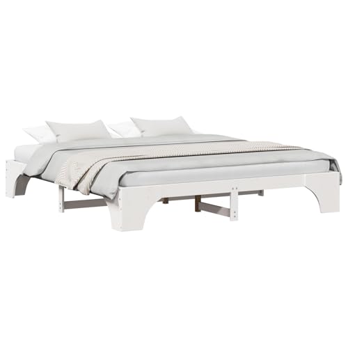 Vopese Bettgestell Weiß Massives Holz 200 x 200 cm Schlicht Massivholz Bettgestell Model872933 von Vopese