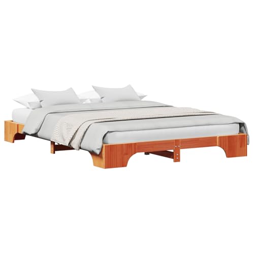 Vopese Bettrahmen Gewachstes Braun Massivholz Kiefer 140 x 200 cm Massivholz Bettgestell Model872862 von Vopese