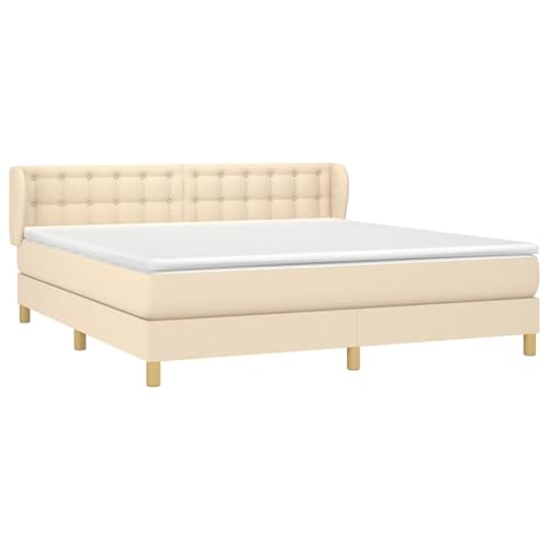 Vopese Boxspringbett Creme, 203x183 cm, mit Einzeltaschenfederkernmatratze und Matratzenschoner - Komfort und H?rtegrad ideal für Rücken- und Bauchschlaf von Vopese