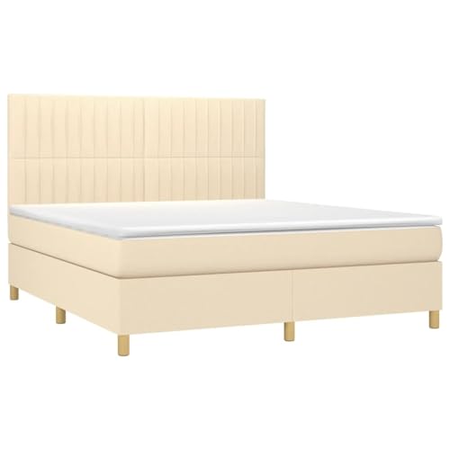 Vopese Boxspringbett Creme 203x160x118/128 cm mit Mittelharte Taschenfederkernmatratze und Hautfreundlichem Matratzenschoner von Vopese