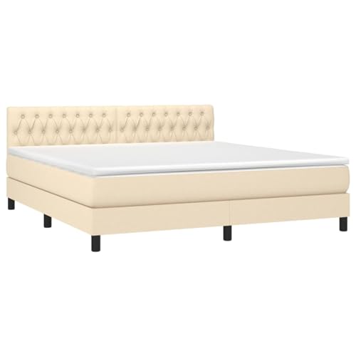 Vopese Boxspringbett Creme 203x180cm mit hochwertiger Einzeltaschenfederkernmatratze und Matratzenschoner - ideal für Rücken- und Bauchschlaf von Vopese