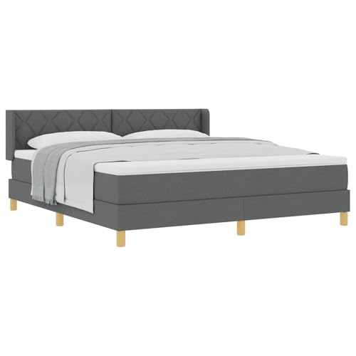 Vopese Boxspringbett Dunkelgrau mit Matratze 180x200 cm Stoff, Kopfteil Diamantblockdesign Dunkelgrau 180 cm Stoff Bed Headboard Model3341371 von Vopese