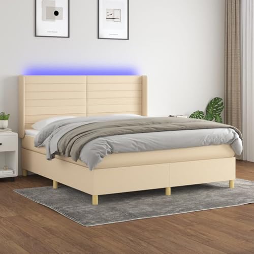 Vopese Boxspringbett mit LED & Einzeltaschenfederkernmatratze, Creme, 203 x 163 x 118/128 cm - Komfort für erholsamen Schlaf Model3138970 von Vopese