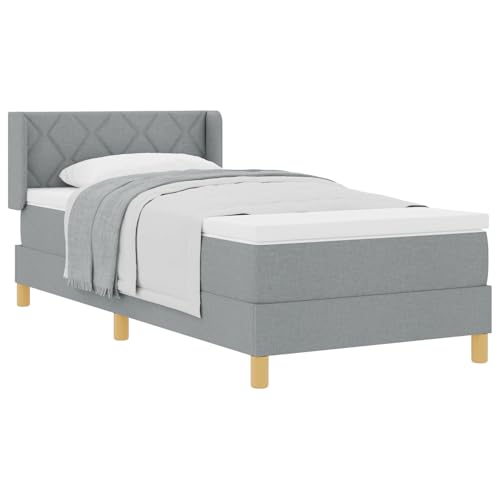 Vopese Boxspringbett mit Matratze Hellgrau 90x200 cm Stoff, Kopfteil mit Diamantblockdesign Hellgrau 90 cm Stoff Bed Headboard Model3341335 Vopese Boxspringbett mit Matratze Hellgrau 90x200 cm Stoff, Kopfteil mit Diamantblockdesign Hellgrau 90 cm Stoff Bed Headboard Model3341335 von Vopese