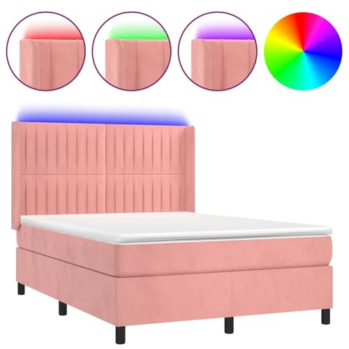 Vopese Boxspringbett mit Matratze & LED Rosa 140x200 cm Samt Federbett Model3139690 Vopese Boxspringbett mit Matratze & LED Rosa 140x200 cm Samt Federbett Model3139690 von Vopese
