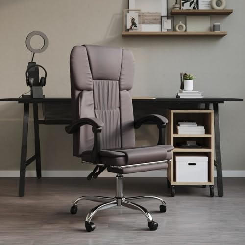 Vopese Bürostuhl mit Liegefunktion Grau Kunstleder Bürostuhl Ergonomisch Model349621 von Vopese