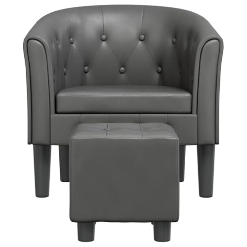 Vopese Clubsessel mit Fußhocker Grau Kunstleder Relaxsessel Model356464 von Vopese