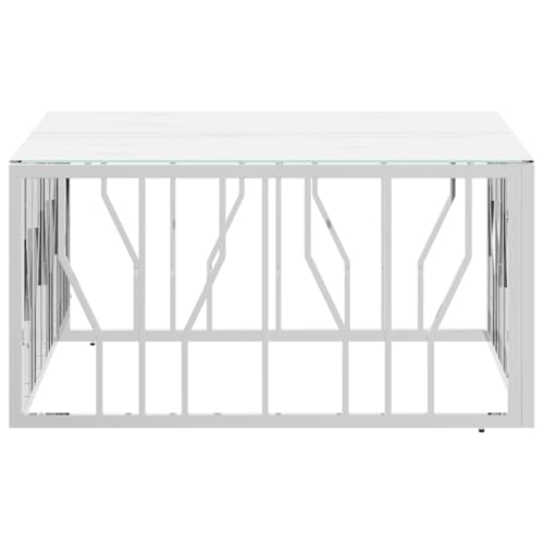 Vopese Couchtisch Silbern 80x80x40 cm Edelstahl und Glas Sofatisch Model350059 von Vopese