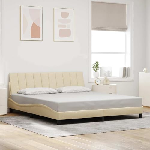 Vopese Creme Bettgestell mit LED-Beleuchtung und Kopfteil Kissen | Polyester, Metall, Kiefernholz | 218 x 185 x 74,5 cm | Schlafzimmer Model3310480 Vopese Creme Bettgestell mit LED-Beleuchtung und Kopfteil Kissen | Polyester, Metall, Kiefernholz | 218 x 185 x 74,5 cm | Schlafzimmer Model3310480 von Vopese