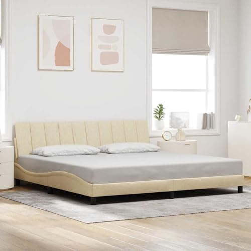 Vopese Creme Bettgestell mit LED-Beleuchtung und Kopfteil Kissen | Stoff, Metall, Kiefernholz | 218x205x74,5 cm | Schlafzimmer Model3310487 Vopese Creme Bettgestell mit LED-Beleuchtung und Kopfteil Kissen | Stoff, Metall, Kiefernholz | 218x205x74,5 cm | Schlafzimmer Model3310487 von Vopese