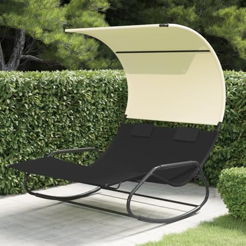 Vopese Doppel-Schaukelliege mit Sonnendach Schwarz und Creme Garten Stühle Model317587 von Vopese