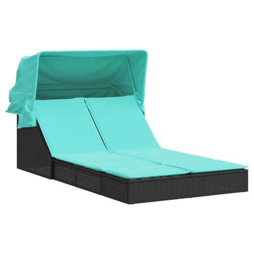 Vopese Doppelte Sonnenliege mit Baldachin und Kissen, schwarzes Polyrattan Loungesessel Model368645 von Vopese