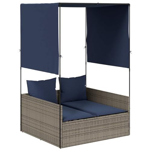 Vopese Doppelte Sonnenliege mit Dach und Vorhängen, grau, Polyrattan Loungesessel Model4002761 von Vopese