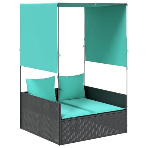 Vopese Doppelte Sonnenliege mit Dach und Vorhängen, schwarzes Polyrattan Loungesessel Model4002763 von Vopese